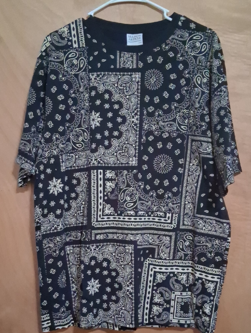 Bandana Print Short Sleeve Tee in Black by MAISON ARTICLE